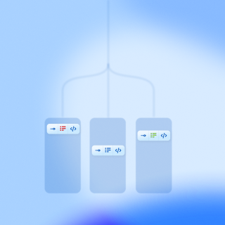 Teil 3 eines Schaubildes – drei sehr stark vereinfachte mobile Screen werden Komponenten des selben Typs und unterschiedlicher Farbe angezeigt.